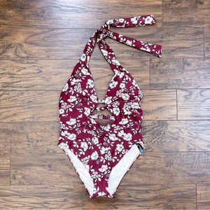 Adore Me • Brinlee Contour swimsuit one piece maroon burgundy floral halter